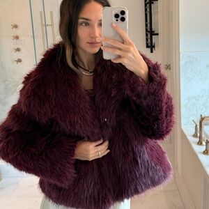 Women's Faux Fur Jacket in Burgundy